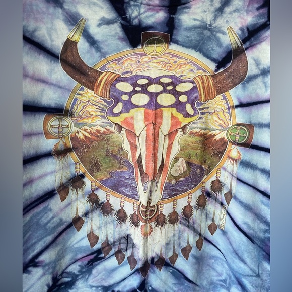 VTG Mikio Kennedy Tie Dye 90s Lakota Native Artist Western Skull Delta Cotton XL - Picture 2 of 5
